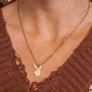 Y2K Bunny Logo Pendent Gold Necklace